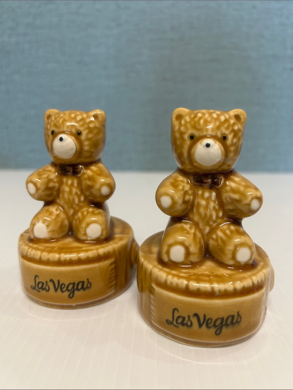 Vintage Las Vegas Souvenir Teddy Bear Salt & Pepper Shakers